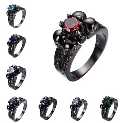Pick Style Gothic Skull Women Men T Black Gold Wedding Jewelry Ring Size 5-10 • $1.45