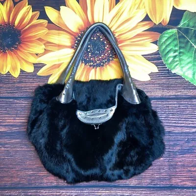 Designer Hand Bag Melie Bianco Kata Faux Fur Hobo Handbag Black • $55