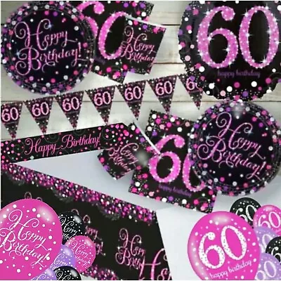 60th Birthday Black & Pink Themed Party Decorations & 60th Party Table Supplies • £4.99