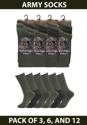 3 6 12 PAIRS Mens Army Military Combat Thermal Socks Hiking Boot Warm UK 6-11 • £6.99