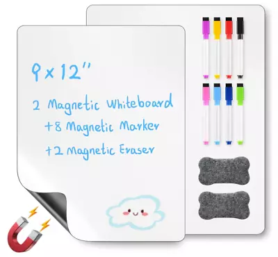 Magnetic Dry Erase White Board For Fridge Pack Of 2 Flexible Refrigerator Magne • $10.80