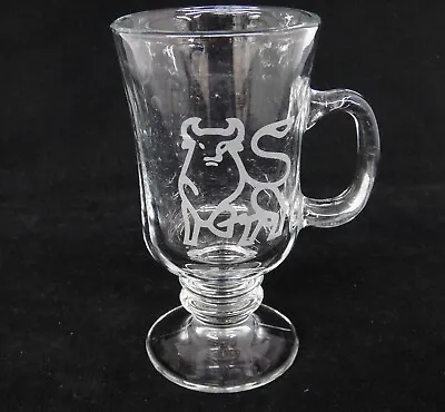 Merrill Lynch Clear Glass Footed Mug With Etched Bull Wall Street • $13.99