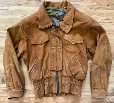 Vintage Women’s Brown Suede Leather Jacket Sz S 80s-90s Shoulder Pads  • £49.99