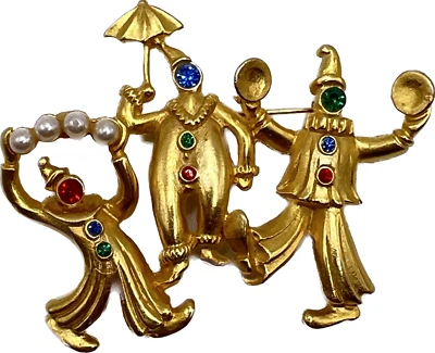 $6 • Buy Signed JJ Vintage CIRCUS CLOWNS BROOCH Pin Clown Rhinestone Costume Jewelry