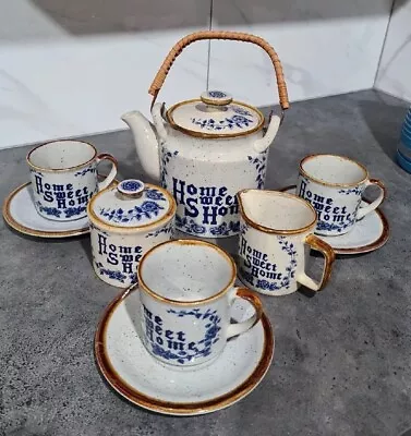  JAPAN Vintage Home Sweet Home Teapot Creamer Sugar Cup & Saucers • $55