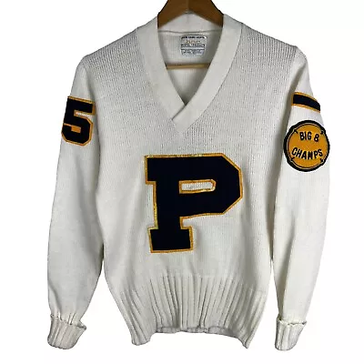 Vintage 60s 70s Bristol BPC White Varsity Award Sweater Letterman P Sz 36 Small • $46.90