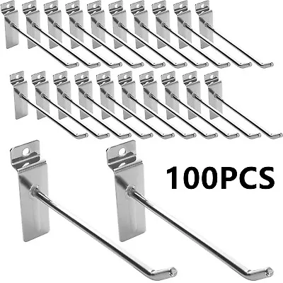 100Pcs Slatwall Hooks Retail Shop Display Fitting Prong Hanger Tool Pin Arm 20cm • £18.99