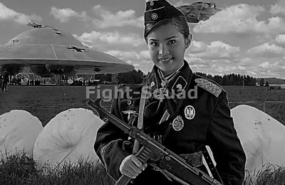 WW2 Picture Photo Women Soldier With UFO Haunebu On The Back  2877 • $5.36