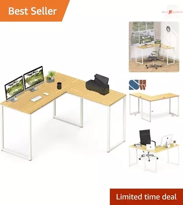 Mission Style L-Shaped Computer Desk In Oak Finish - Sturdy Alloy Steel Base • $164.99