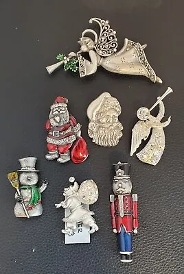 Vintage Christmas Angel Nutcracker Santa Pins/Brooche Pewter Lot Of 7   #6 • $45