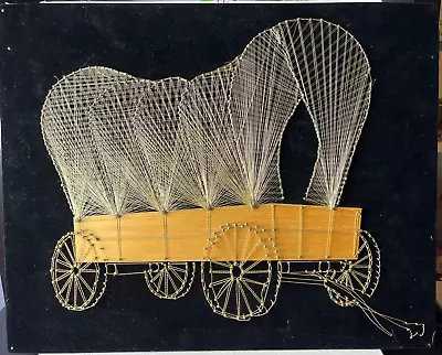 Vintage Copper Wire String Nail Art Picture Conestoga Wagon MCM Velvet 16x20  • $38.99