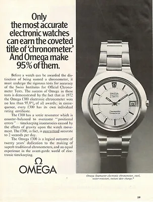 Watch Omega Seamaster Electronic F 300 Advertising 1 Page 1973 • $51.25