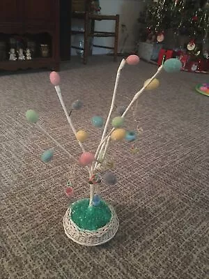 Vintage 17” Table Top Easter Tree With Beaded Egg Ornaments Attached • $12.99