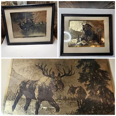 R H Palenske Gold Etch Foil Prints Lot Of 3 Wilderness Hunting Moose Bear Deer • $34.95