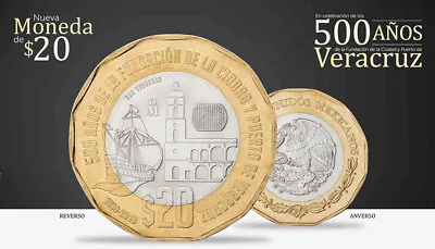 Lot Of 5 Mexico 20 Pesos Coin Monedas 2019 500 Aniversary Puerto Veracruz  • $26.99
