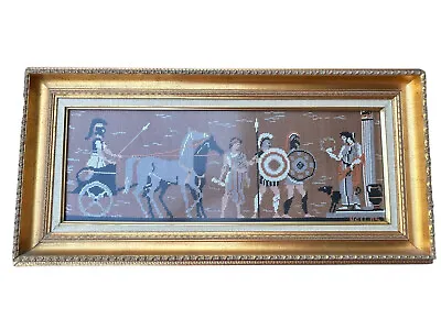 Vintage Greek Roman Chariot Needlepoint Framed Large 33”x16” • $49.99