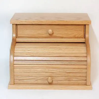 Oak Roll-Top Bread Box With Drawer • $209.99