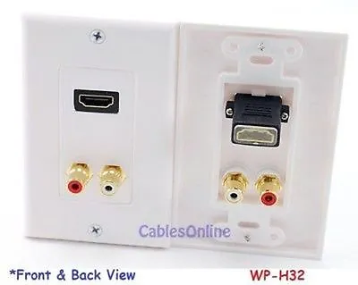 HDMI & 2-RCA Red/White Audio/Video Wall Face Plate White CablesOnline WP-H32 • $13.99