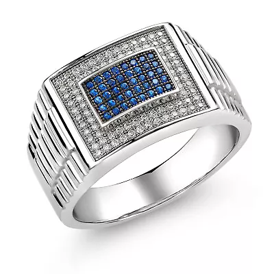 Men's 925 Sterling Silver Created Sapphire And White Moissanite Ring (0.76 • $99.99