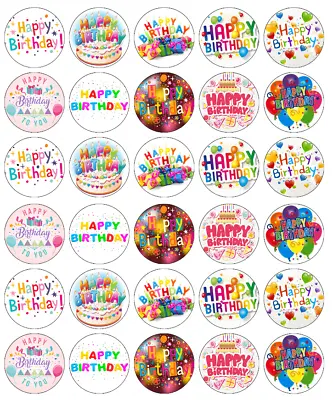 Happy Birthday X 30 Cupcake Toppers Edible Wafer Paper Fairy Cake Toppers • £2.70