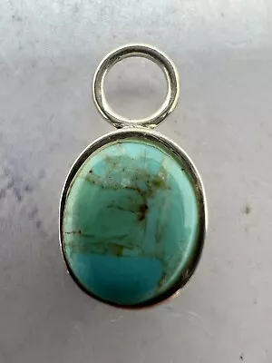 Vintage Native American 925 Silver Ornate Oval Box Bezeled Turquoise Charm • $47