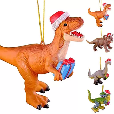 Christmas Dinosaur Pendant Wood Party Xmas Tree HangingDecoration Home Ornamentᑳ • $11.37