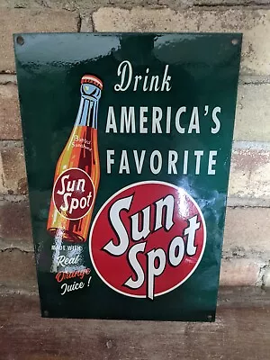 Vintage Sun Spot Orange Cola Soda Pop Enamel Metal Porcelain Sign 12  X 8  • $124.90
