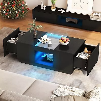 Modern Coffee Table 2 Drawers With Charging Station And LED Lights End Table • $108.59