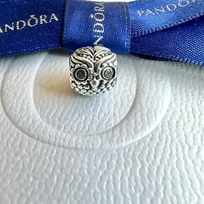 Authentic Pandora Wise Owl Animal Bead Green CZ Charm  #791211CZN • $45