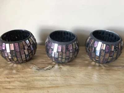 £3.99 • Buy 1x MOSAIC GLASS TEA LIGHT / CANDLE HOLDER Mercury Finish Purple Gold Silver Blue