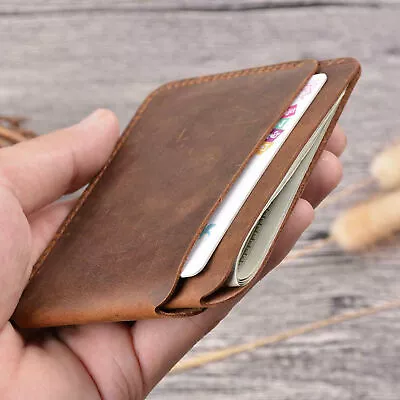 CRAZY HORSE LEATHER Men Small ID Credit Card Wallet Holder Slim Case Pocket • $11.99