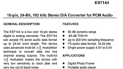 Everest Semiconductor ES7144 TSSOP-10 24bit Audio DAC • £1