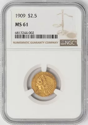 1909 $2 1/2 Gold Indian $2.5 MS61 NGC 947954-28 • $595