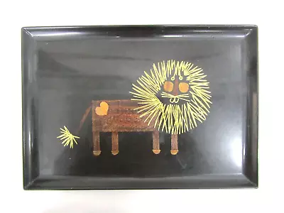 Couroc Of Monterey Lion With A Heart Tray Inlaid Wood Brass Platter 18” X 12.5” • $45