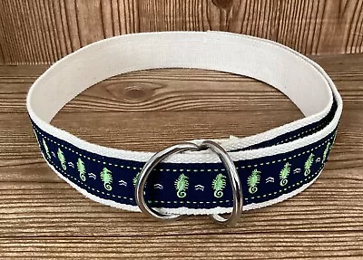 J. Crew Grosgrain Embroidered Seahorse Silver D  Ring Loop Belt M/L   • $24.99