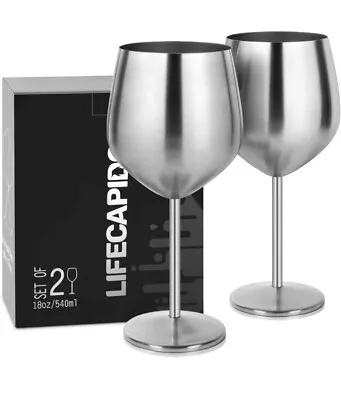 Stainless Steel Wine Glasses Set Of 2 18 Oz Wine Goblets Metal Lifecapido  • $24.99