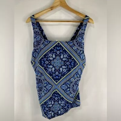 Lands' End Women's Tankini Swim Top 16W Mastectomy Deep Sea Navy Paisley • $24