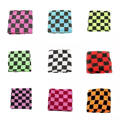 Pair Of Chequered Sweatband Wristbands Sport Rave Gothic Emo Skater Fancy Dress • £4.49