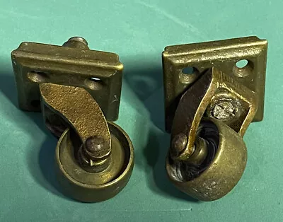 Vintage Solid Brass Casters Set Of 2 Square Top • $19.99