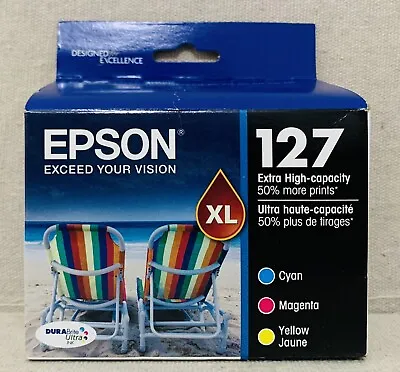 Epson 127XL Cyan Magenta  Yellow 3-Pack Ink Cartridges T127520 Genuine Exp 07/23 • $24.99