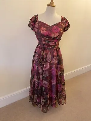 Vintage S/M Harrods Pink Floral  Chiffon Tea Dress. Original • £179