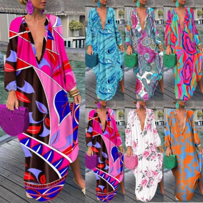 £13.99 • Buy Plus Size Womens Baggy T Shirt Smock Dress Holiday Loose Maxi Print Sun Dresses