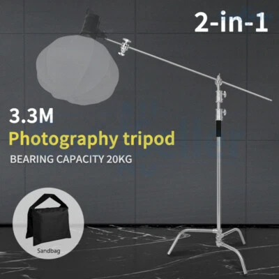 3.3m Heavy-Duty Stainless Steel C-Stand Hold Support Boom Arm+Grip Head &Sandbag • $142.99