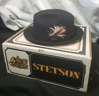 Vintage Stetson Key Club Imperial Fedora Black Ultimate Hat Cap W Box 7-1/4 58 • $49