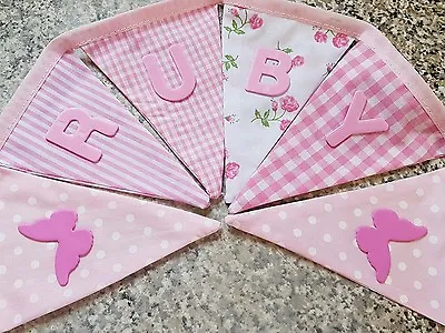 £1 • Buy Personalised Bunting-candy Pink & Butterfly Ends-any Name- £1 Per Flag, Free P&p