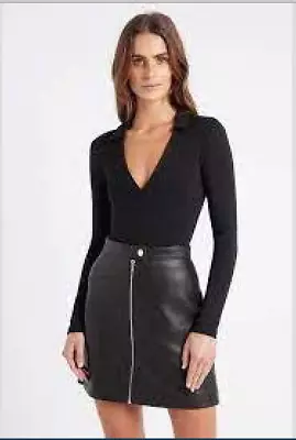 KOOKAI Black 100% Leather Copenhagen Mini Skirt 34 / BNWT $240 • $65