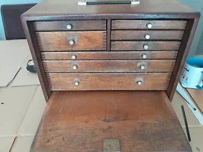 Vintage Union Engineers Tool Makers Wood Cabinet Chest Box 8 Drawers 2 Keys VGC • $100.71