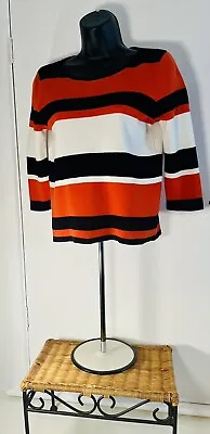 💕 Oasis Orange/Black/White Stripey  Jumper With Zip Back Size Small (10) 💕 • £8.50