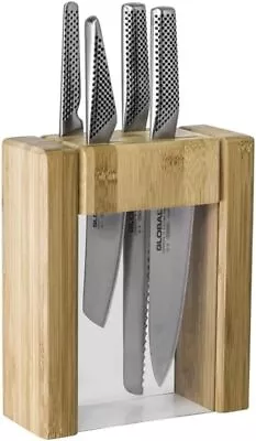 Global Ikasu V 5-Piece Knife Block Set Made In Japan Bamboo Storage BlockSilver • $375.73