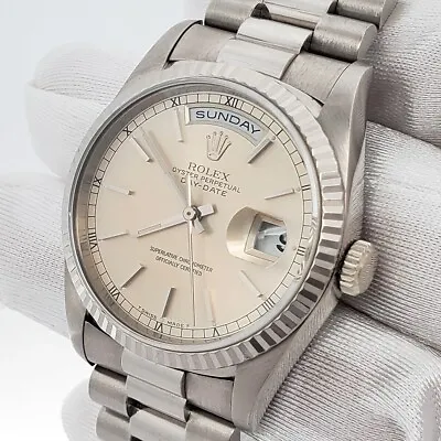 Rolex President Day-Date 36mm Silver Dial White Gold Watch 18239 • $17950